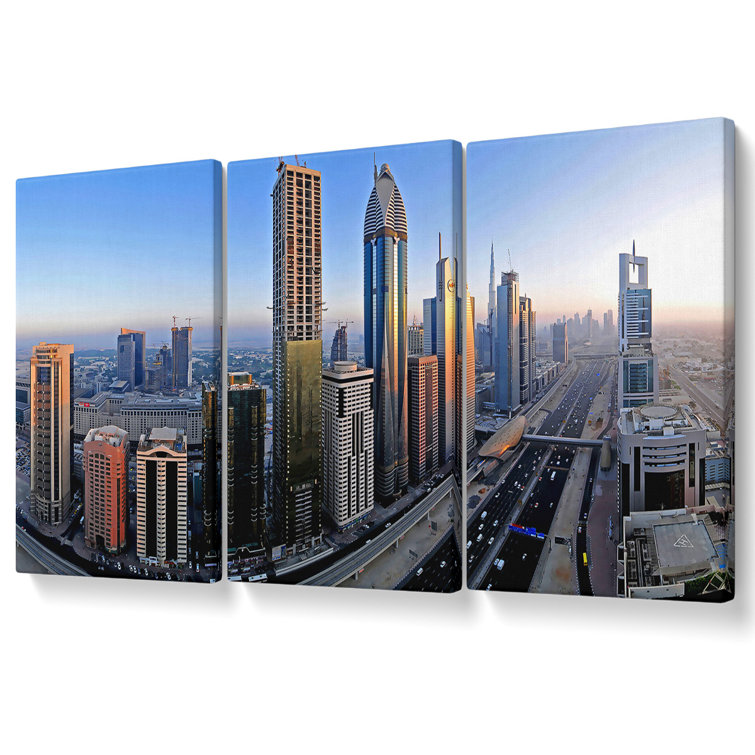 Ebern Designs Downtown Dubai 3 Piece Wrapped Canvas Graphic Art